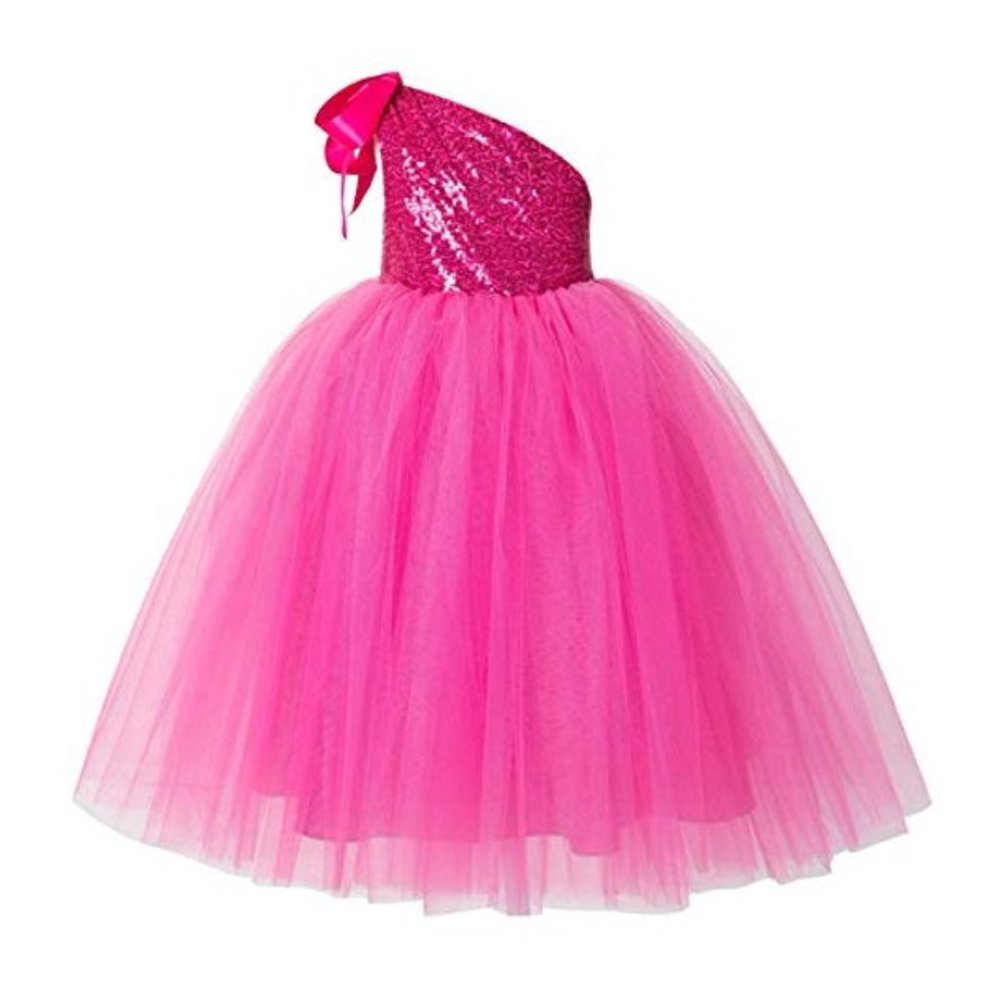 One Shoulder Sequin Tutu Flower Girl Dress